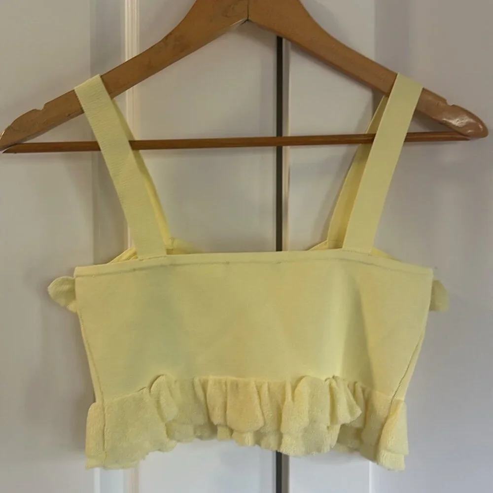 NEW SANDRO Ruffled Bandeau Top Pastel Yellow Pearl Detail | size 1 / S - Picture 10 of 10